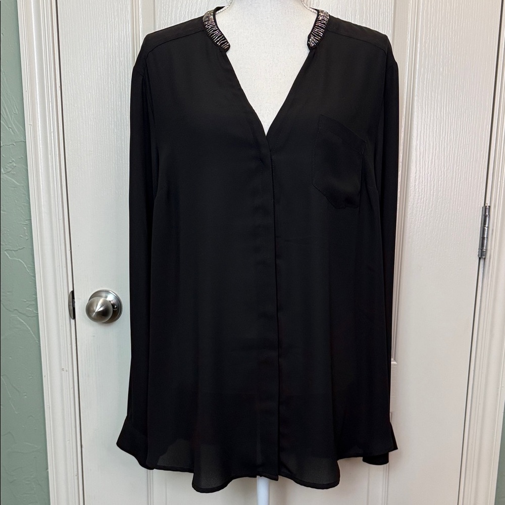Torrid Elegant Black Blouse with Embellished collar and back cutout Size 2